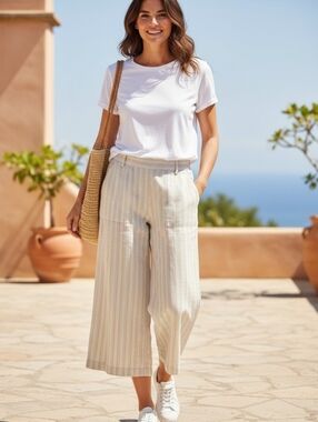 NWT CLOTH & STONE (SM) By Anthropologie Linen/Rayon Blend Cropped Wide L…